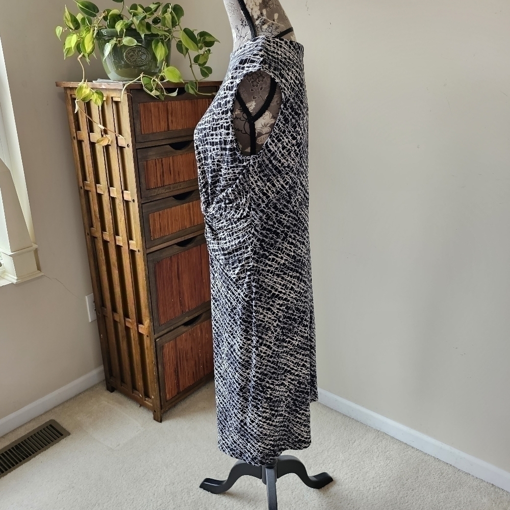NWT Kenneth Cole side knot easy wear black & white‎ print dress Sz. L - Picture 2 of 8